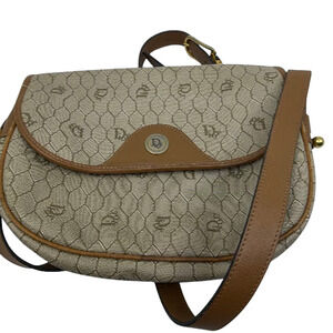 Christian Dior Honeycomb Flap Brown Canvas Shoulder Bag